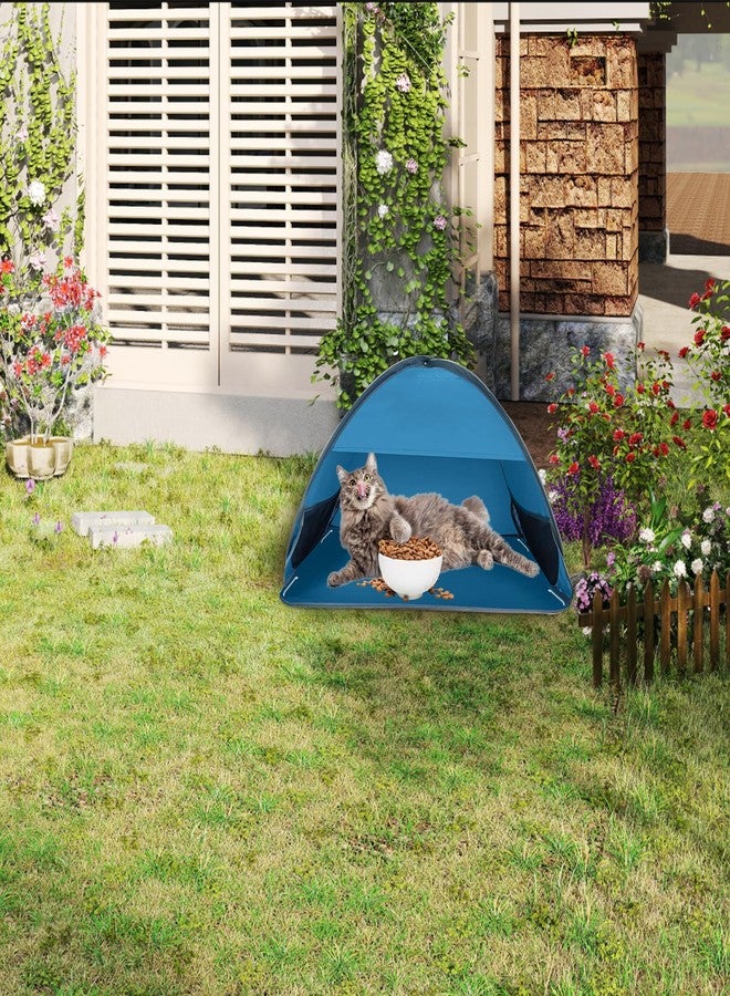 SnowTing Outdoor Cat Feeding Station, 31.5 x 19.7 x 21.7 Inch Large Outdoor Pet House with Ground Nails for Fixing, Foldable Stray Cat Shelter for Feral/Community Cats, Small Dogs and Rabbits (Blue) - Image 5